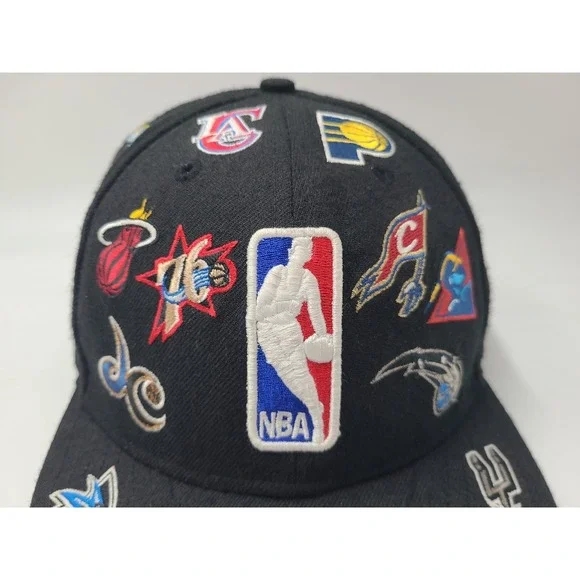 Vintage NBA All Over Print Team Logos New Era 59Fifty Fitted 7 3/4 Hat Cap Wool